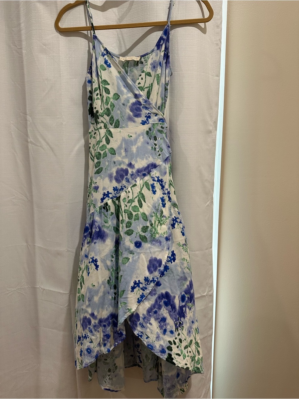 lovestitch Blue, Green Floral High-Low Wrap Sundress